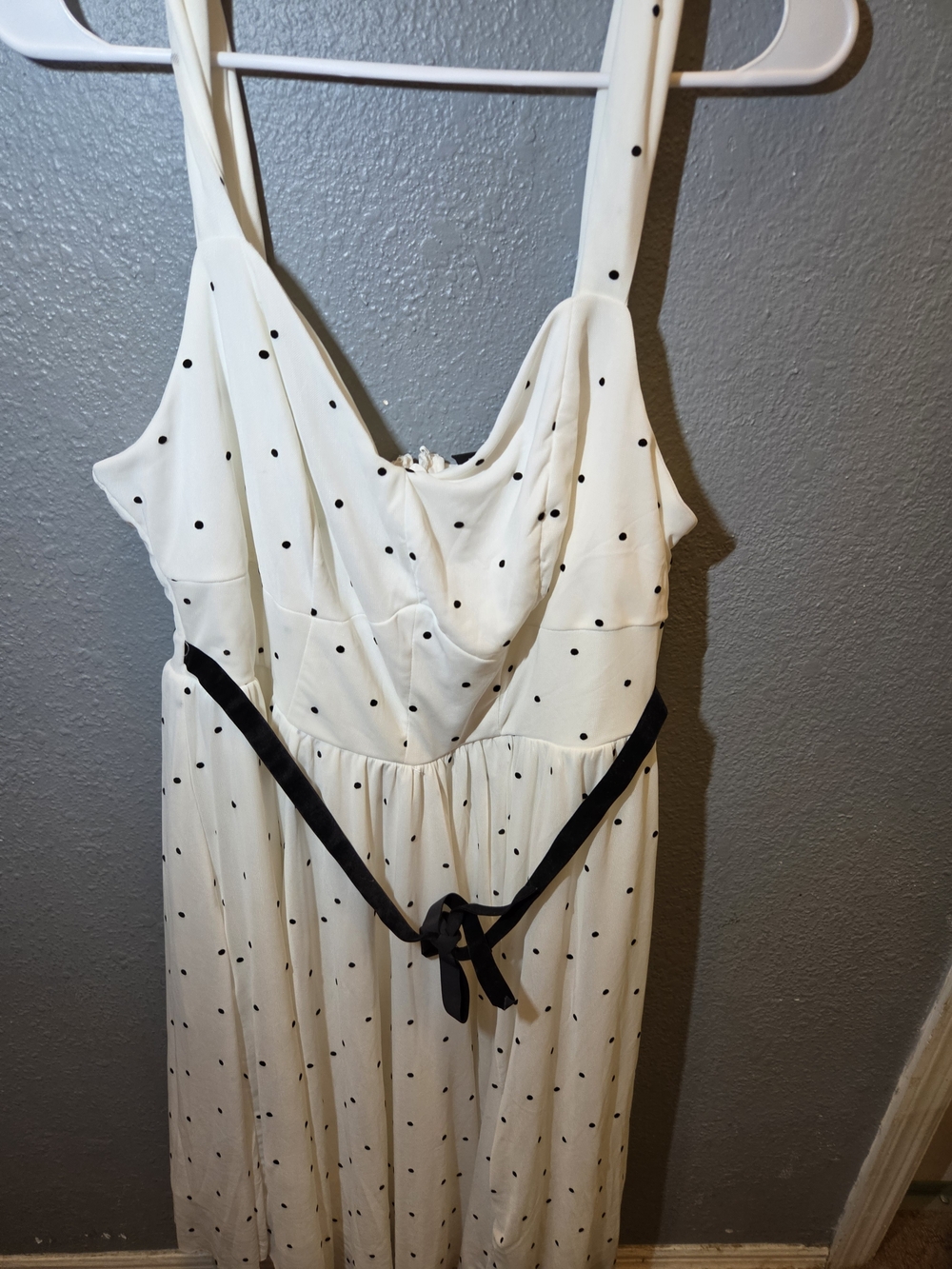 torrid Cream Polka Dot Midi Dress with Black Waist Tie